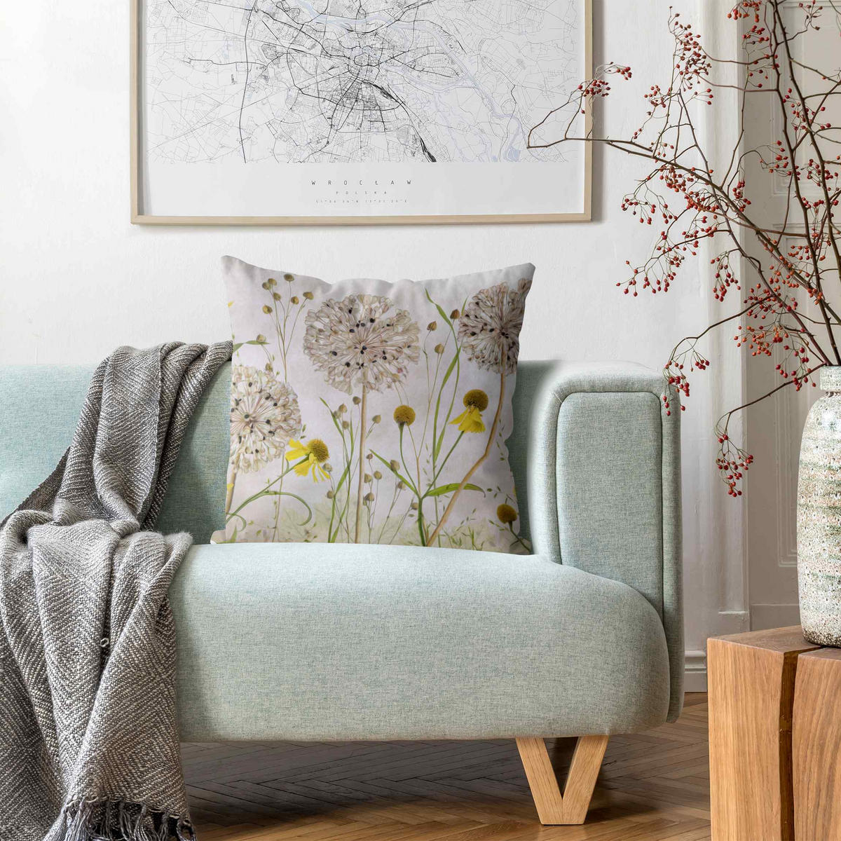 KISSENBEZUG Allium und Helenium Illustration 40/40 cm - Eichefarben, Textil (40/40cm) - Bilderwelten