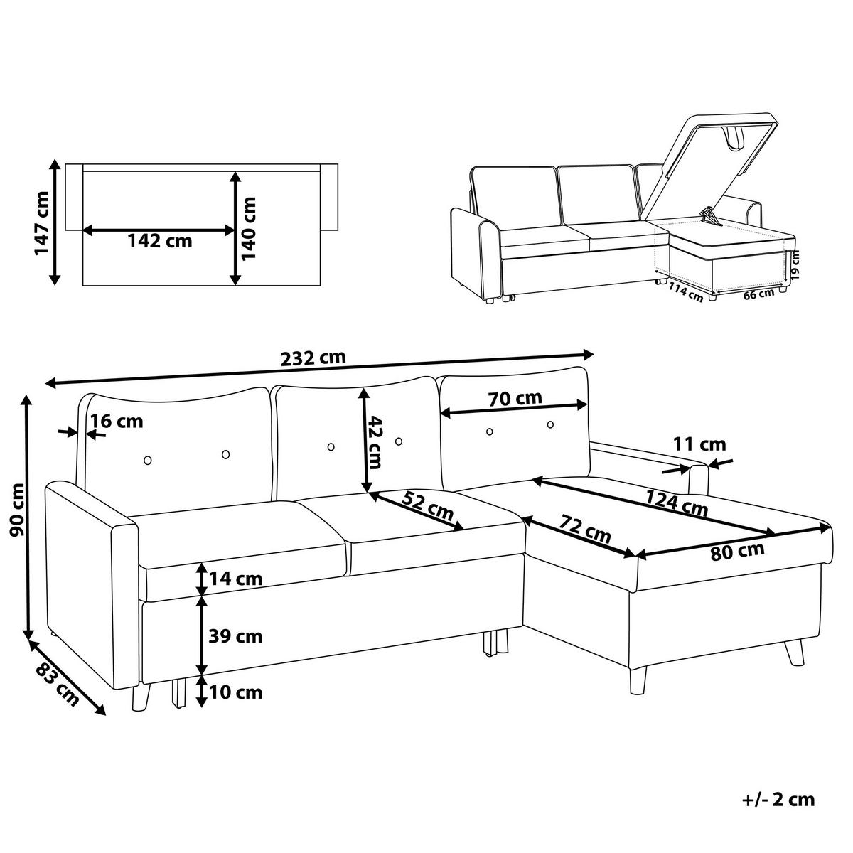 ECKSOFA Polsterbezug Hellgrau rechtsseitig Flakk - Hellgrau, Textil (232/147cm) - Beliani
