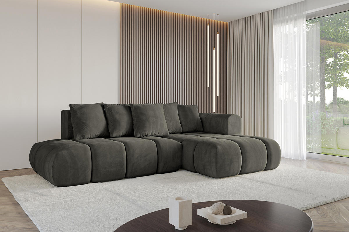 ECKSOFA Ottomane Rechts CLOUD-L-v1 289x180x40 Schwarz Velours - Schwarz, Holzwerkstoff/Kunststoff (289/180cm) - ALTDECOR