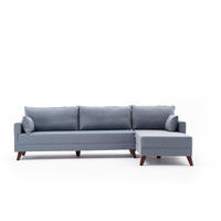 ECKSOFA mit losen Rückenkissen und Schlaffläche - Blau/Walnussfarben, Holz/Kunststoff (165/275cm) - myHomelando