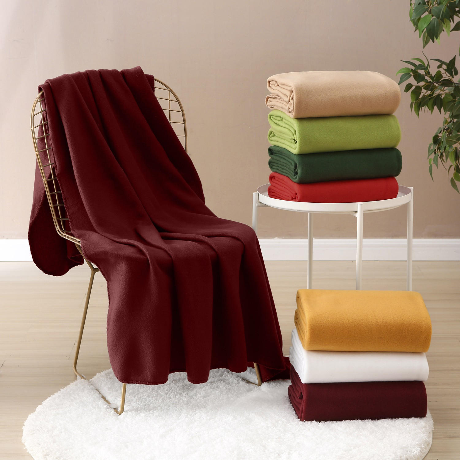 FLEECEDECKE 2er Set weinrot 130/160 cm Kettelrand Anti-Pilling - Bordeaux, Textil (130/160cm) - wometo
