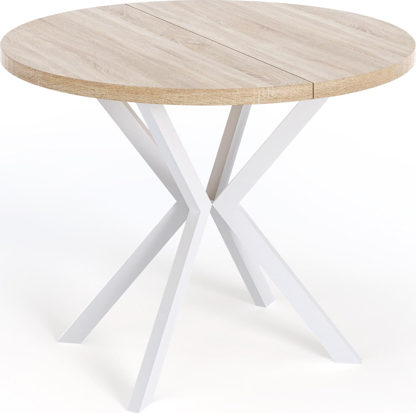 ESSTISCH Della runder ausziehbarer, Sonoma Eiche 120-200/120/76 cm - Weiß/Sonoma Eiche, Holzwerkstoff/Metall (120/120/76cm) - WFL GROUP
