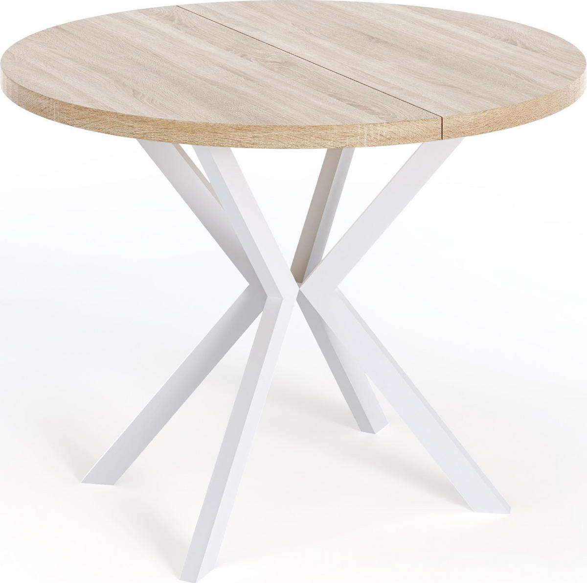 ESSTISCH Della runder ausziehbarer, Sonoma Eiche 100-180/100/76 cm - Weiß/Sonoma Eiche, Holzwerkstoff/Metall (100/100/76cm) - WFL GROUP