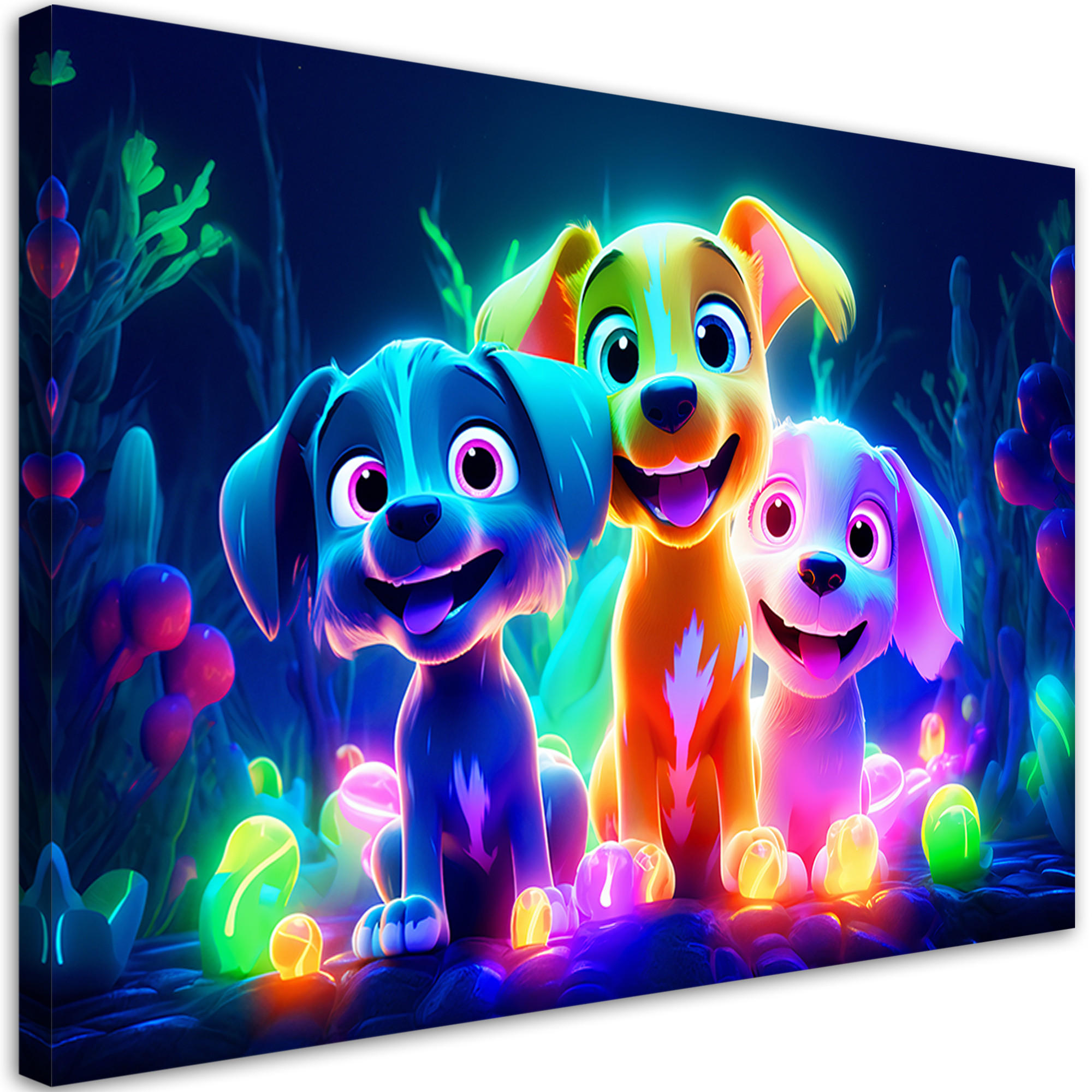 WANDBILD Cartoon Hunde neon 100x70cm - Multicolor, Textil (100/70cm) - Feeby