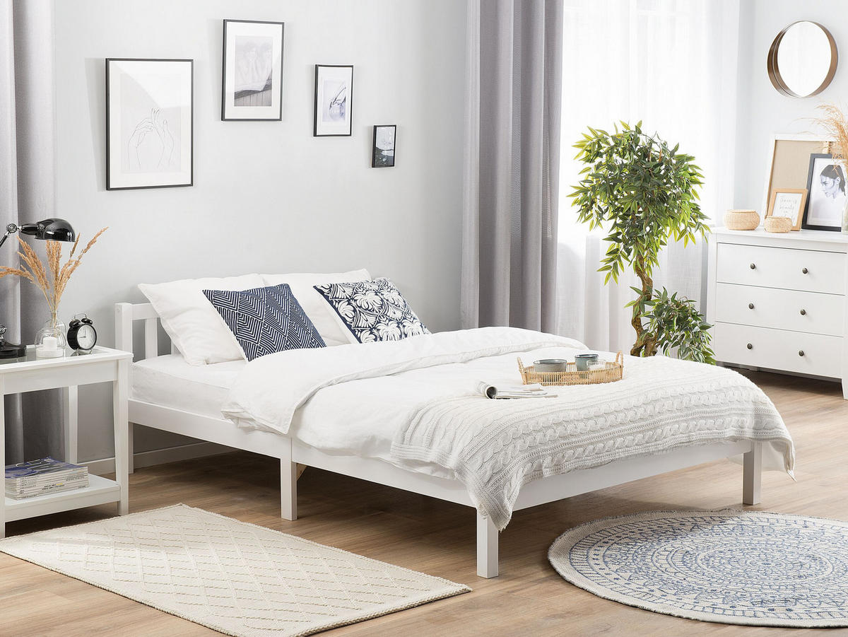 HOLZBETT 160/200cm Weiß Florac - Weiß, Holz (160/200cm) - Beliani