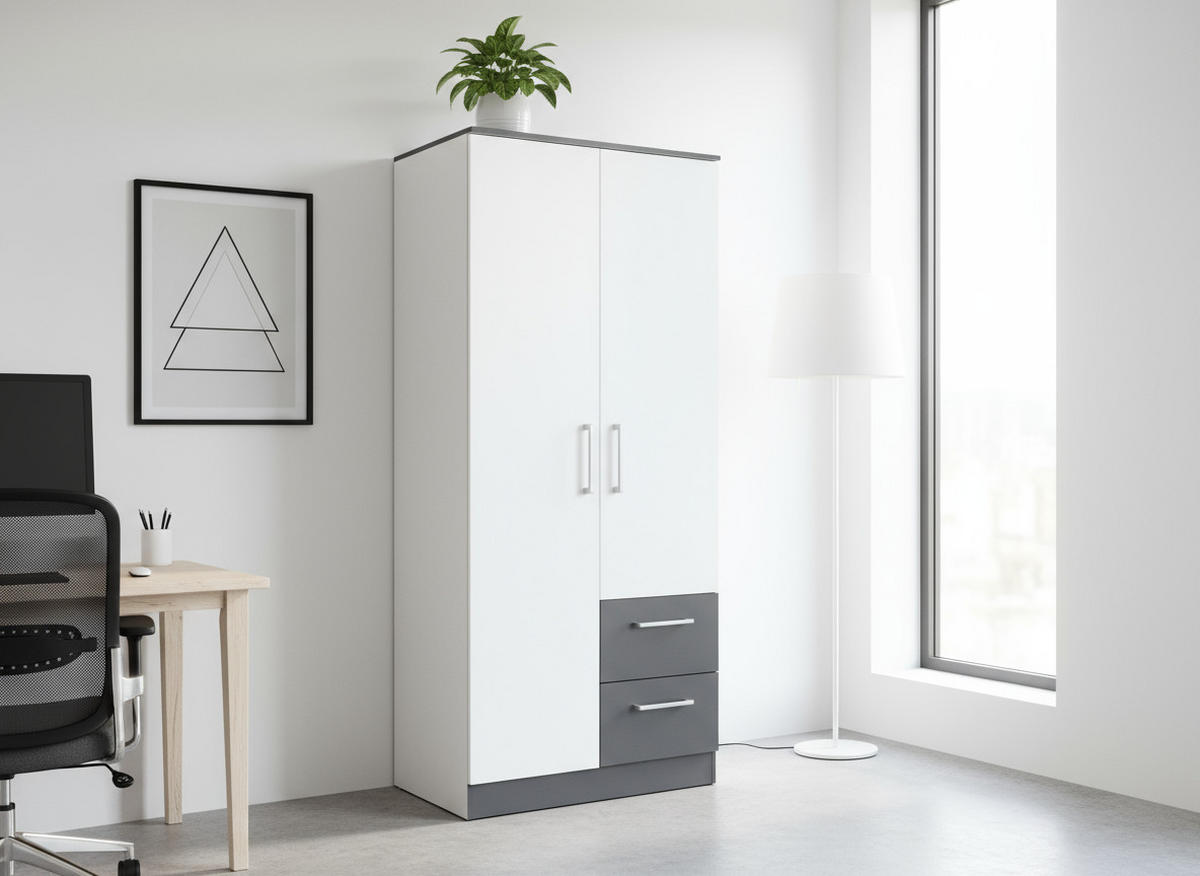 KLEIDERSCHRANK 90/201/54 cm Weiß Anthrazit mit Drehtüren - Anthrazit/Silberfarben, Holzwerkstoff/Kunststoff (90/201/54cm) - arthur berndt