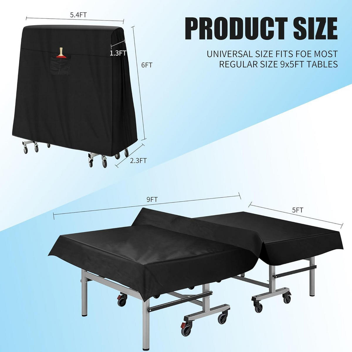 TISCHTENNISPLATTEN-ABDECKUNG Wasserdicht 600D Oxford 270 x 150 cm - Schwarz, Textil (150/185/270cm)