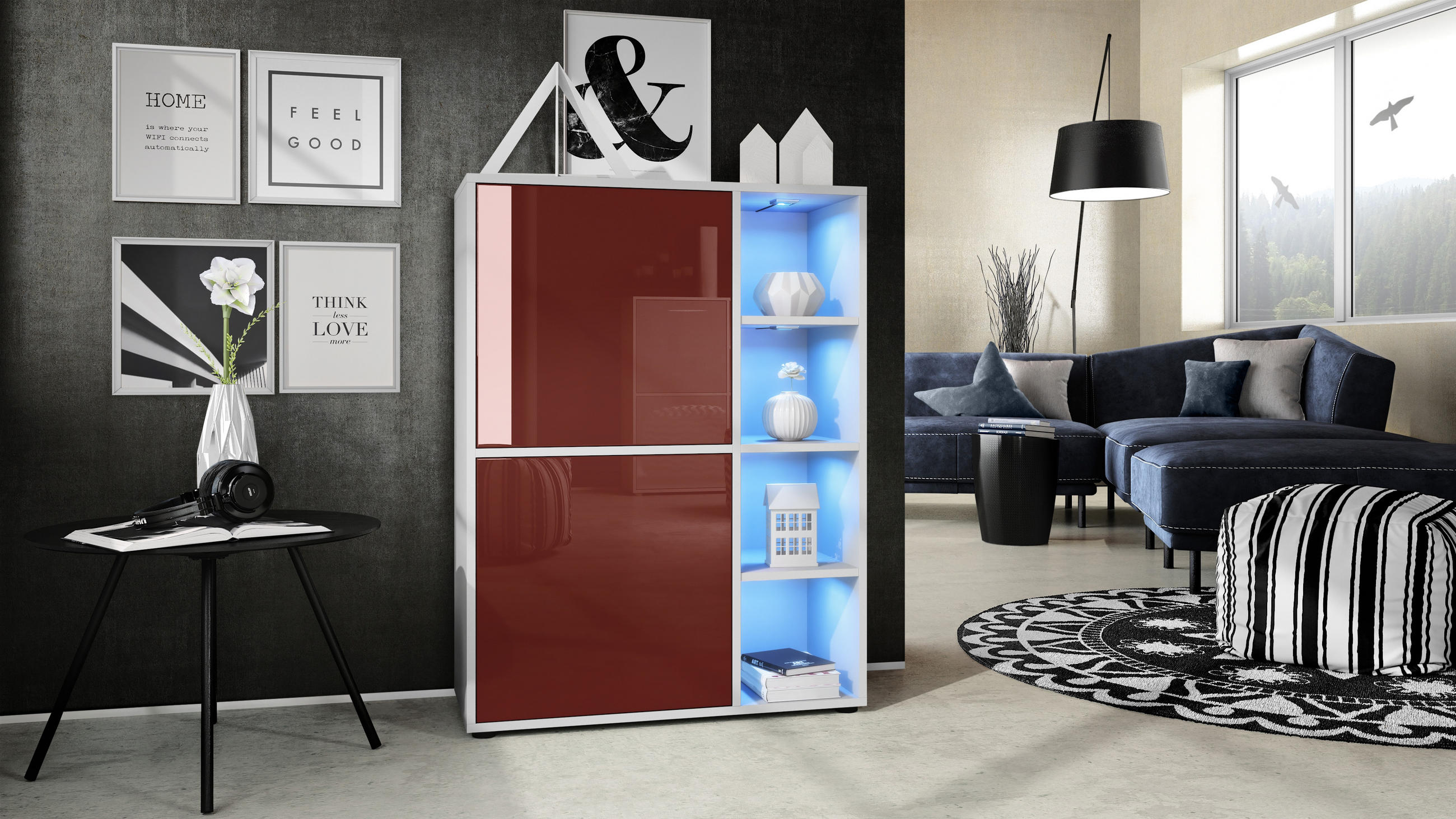 HIGHBOARD Cuba Türen in Bordeaux Hochglanz - Bordeaux, Holzwerkstoff (79/105.5/35.5cm) - Vladon