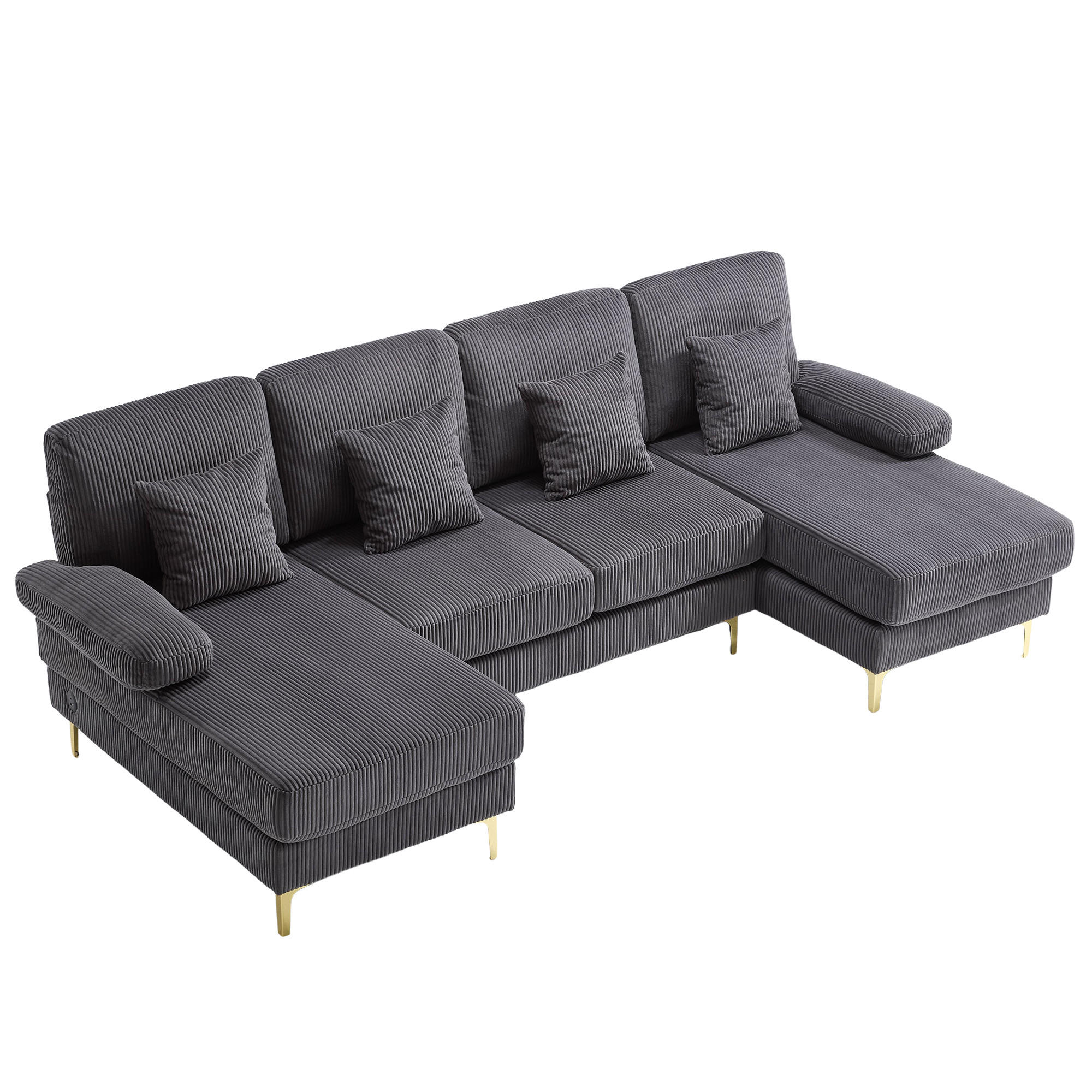WOHNLANDSCHAFT 265/135/88 cm Grau mit LED Ambientebeleuchtung und der USB-C-Port - Grau, Textil (265/88/135cm) - Oxeza