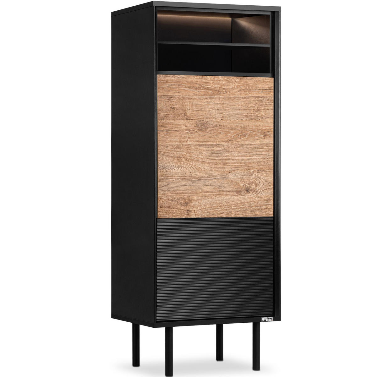BÜCHERREGAL LOFTY mit Einsatz, schwarz - Eichefarben/Schwarz, Holzwerkstoff (52/135/41cm) - KONSIMO®