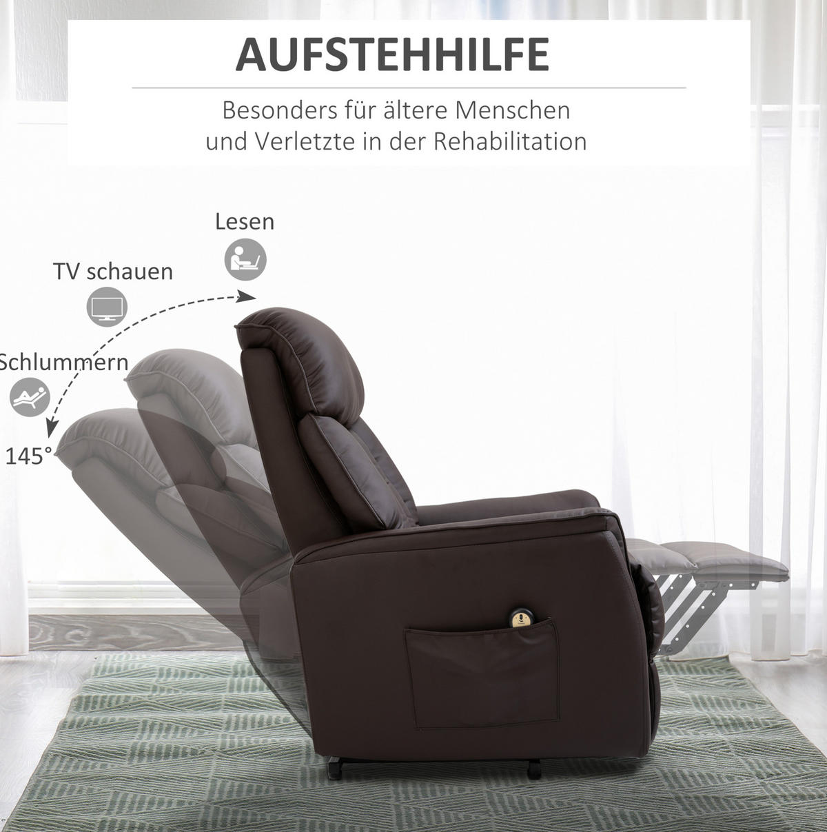 SESSEL 80/94/104 cm in Braun mit Liegefunktion und Aufstehhilfe - Braun, Kunststoff (94/104/80cm) - Flora Grace