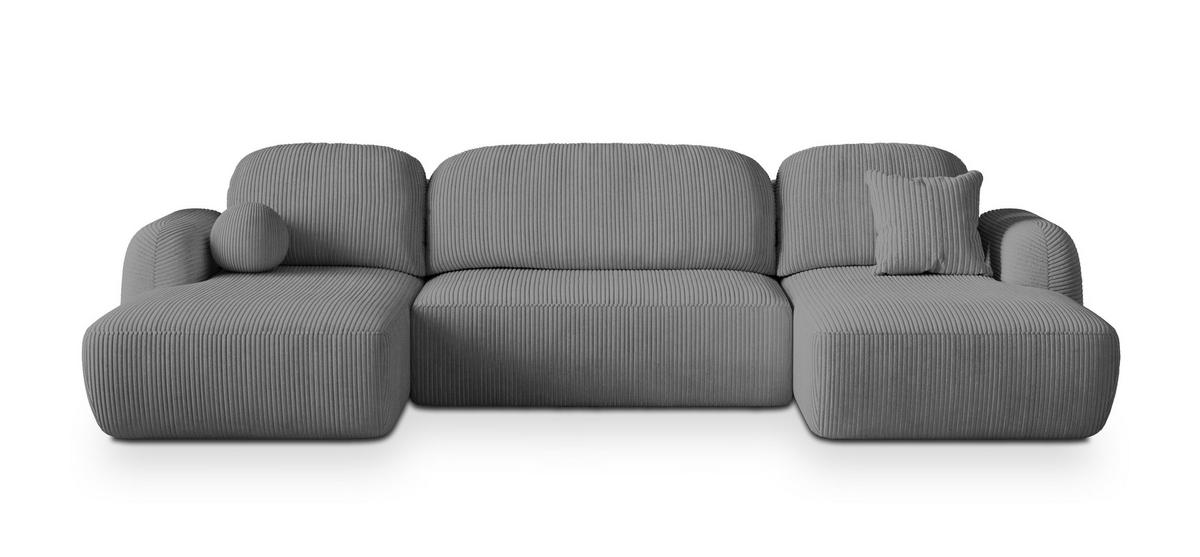 WOHNLANDSCHAFT SAVONA P Grau Kordstoff mit Schlaffunktion - Grau, Holz (320/90/148cm) - MASSENO