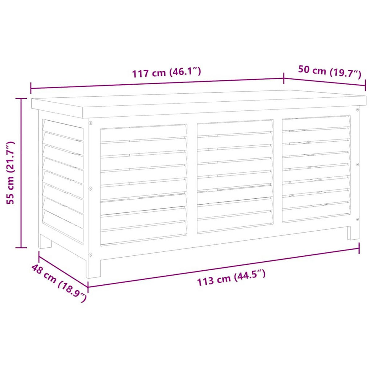 GARTENBOX, Witterungsbeständig, 117/50/55 cm, aus Eukalyptus Massivholz, Braun und Schwarz - Braun, Holz (117/55/50cm) - vidaXL