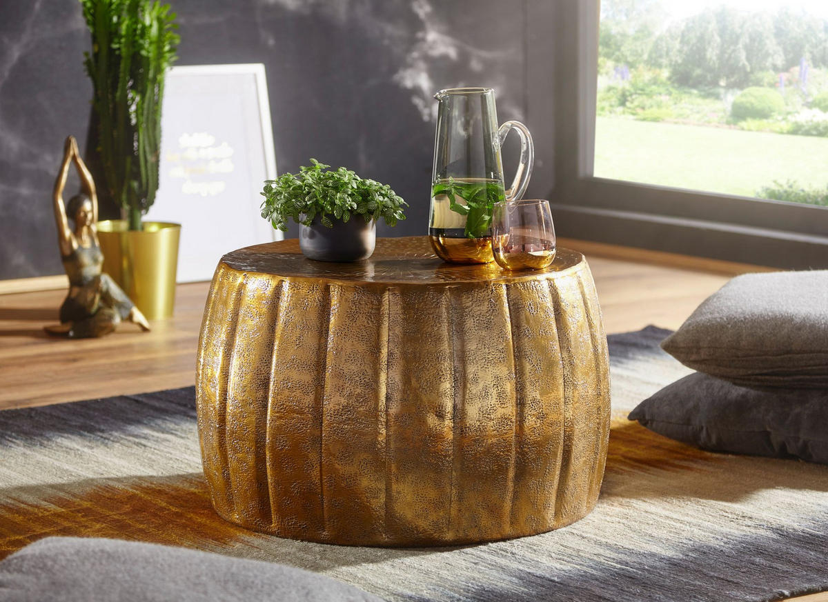 COUCHTISCH LIMENTRA im orientalischen Stil aus strukturiertem Aluminium, Gold 60x60x36 cm - Goldfarben, Metall (60/60/36cm) - KADIMA DESIGN