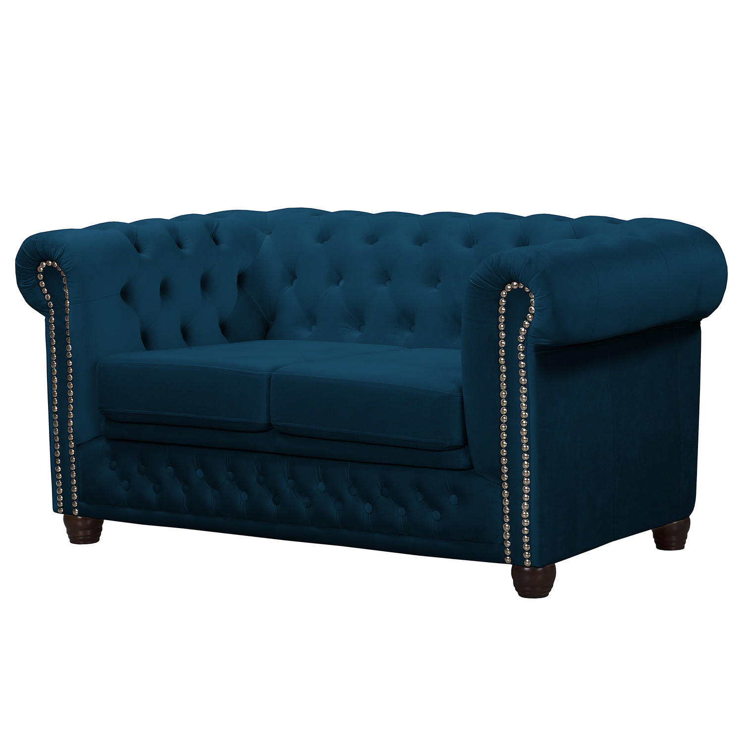 2-SITZER SOFA - Buchefarben/Dunkelblau, Buchenholz/Textil (148/72/86cm) - home24