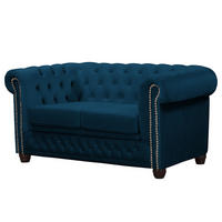 2-SITZER SOFA - Buchefarben/Dunkelblau, Buchenholz/Textil (148/72/86cm) - home24