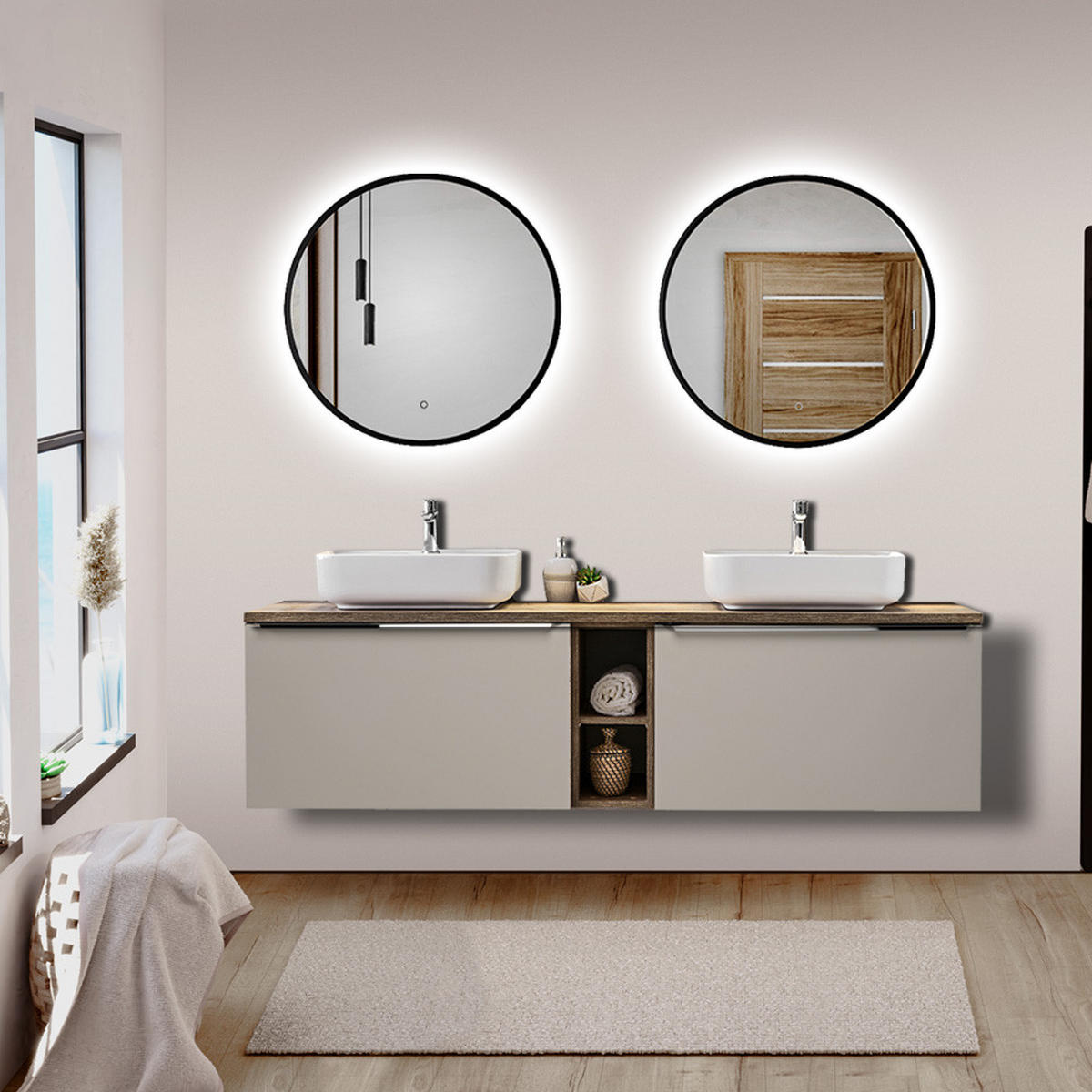 BADMÖBEL-SET 9-TLG. Puebla-56 - Beige, Holzwerkstoff (180/200/46cm) - Lomado