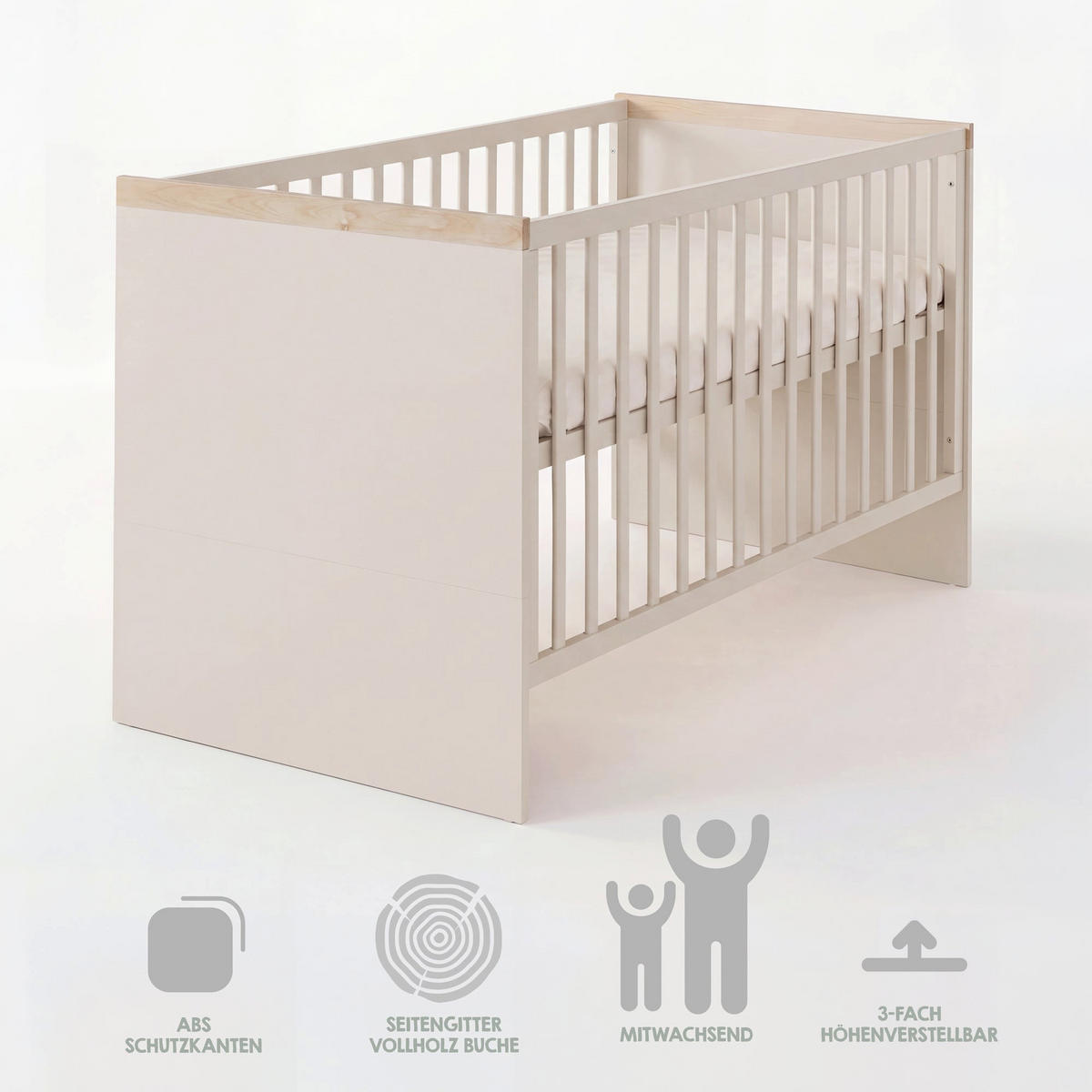 BABYBETT Jimmy Cashmere 70 x 140 cm - Kaschmir/Eichefarben, Holz/Holzwerkstoff (70/140cm) - Roba