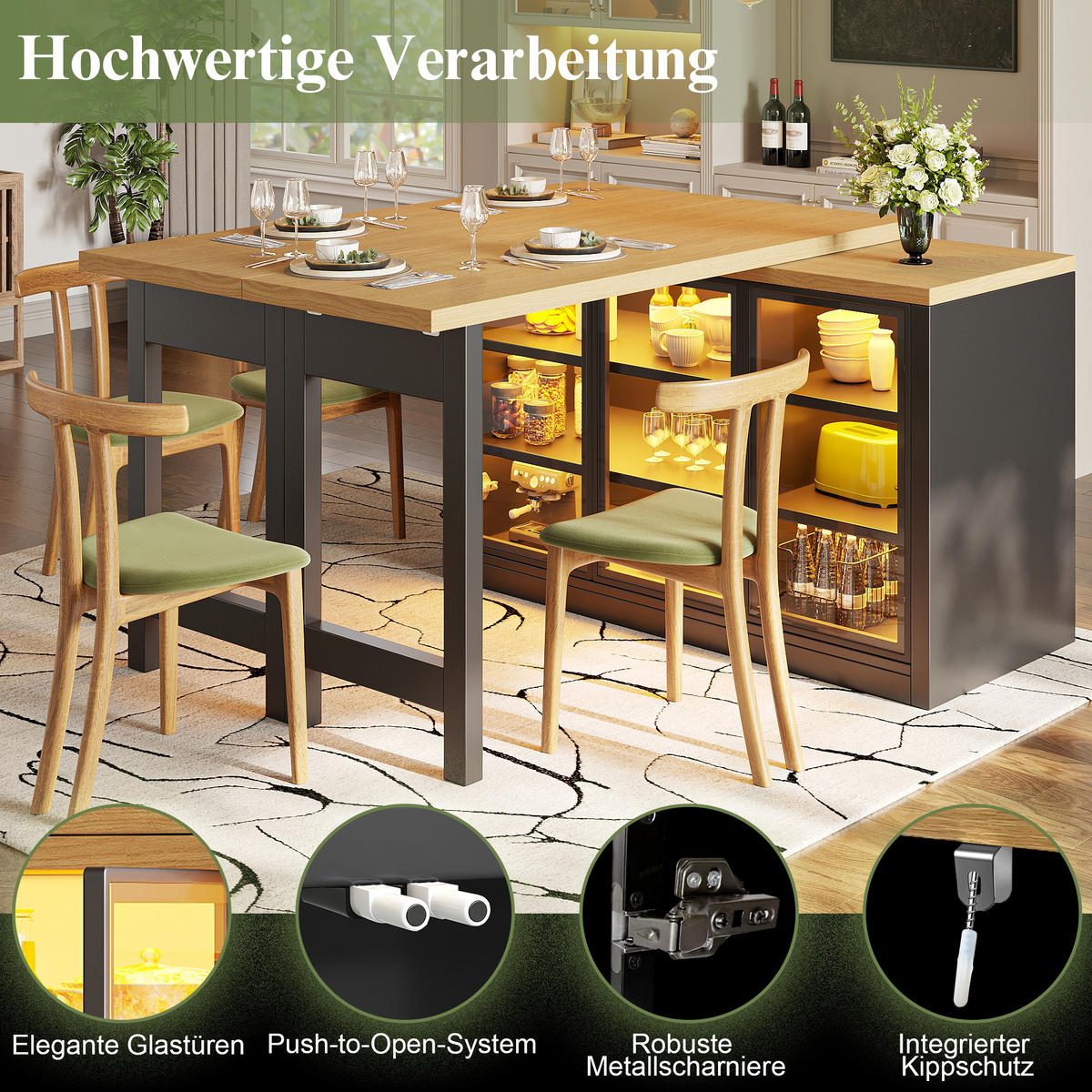 KÜCHENINSEL 360° Drehbar LED Stauraum Schwarz - Schwarz, Glas (120/72/40cm) - FLIEKS
