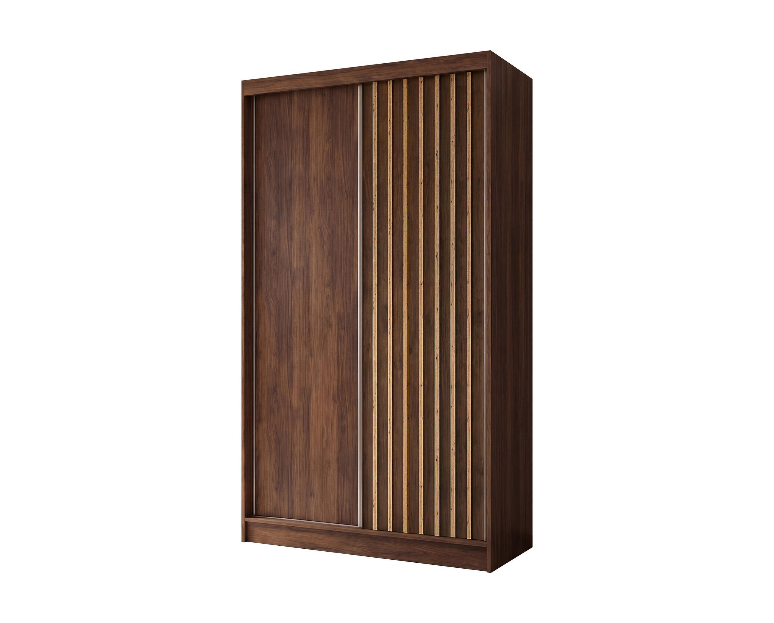 SCHWEBETÜRENSCHRANK LAMELLO 120/216/61 cm Modern Kleiderschrank 2-türig Nussbaumfarben - Nussbaumfarben, Holzwerkstoff (120/216/61cm) - MASSENO