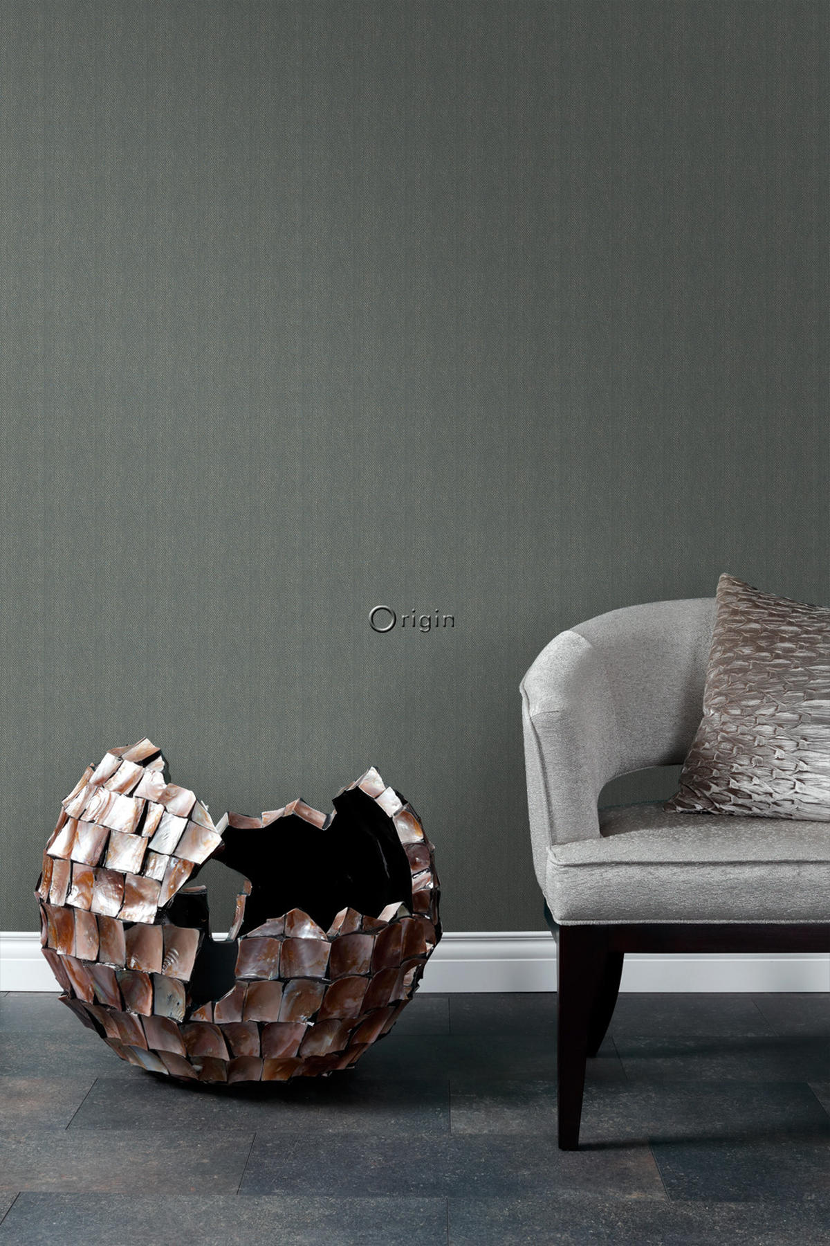 TAPETE Fischgrätmuster 53 cm x 10.05 m - Grau, Papier (53/1000cm) - Origin Wallcoverings