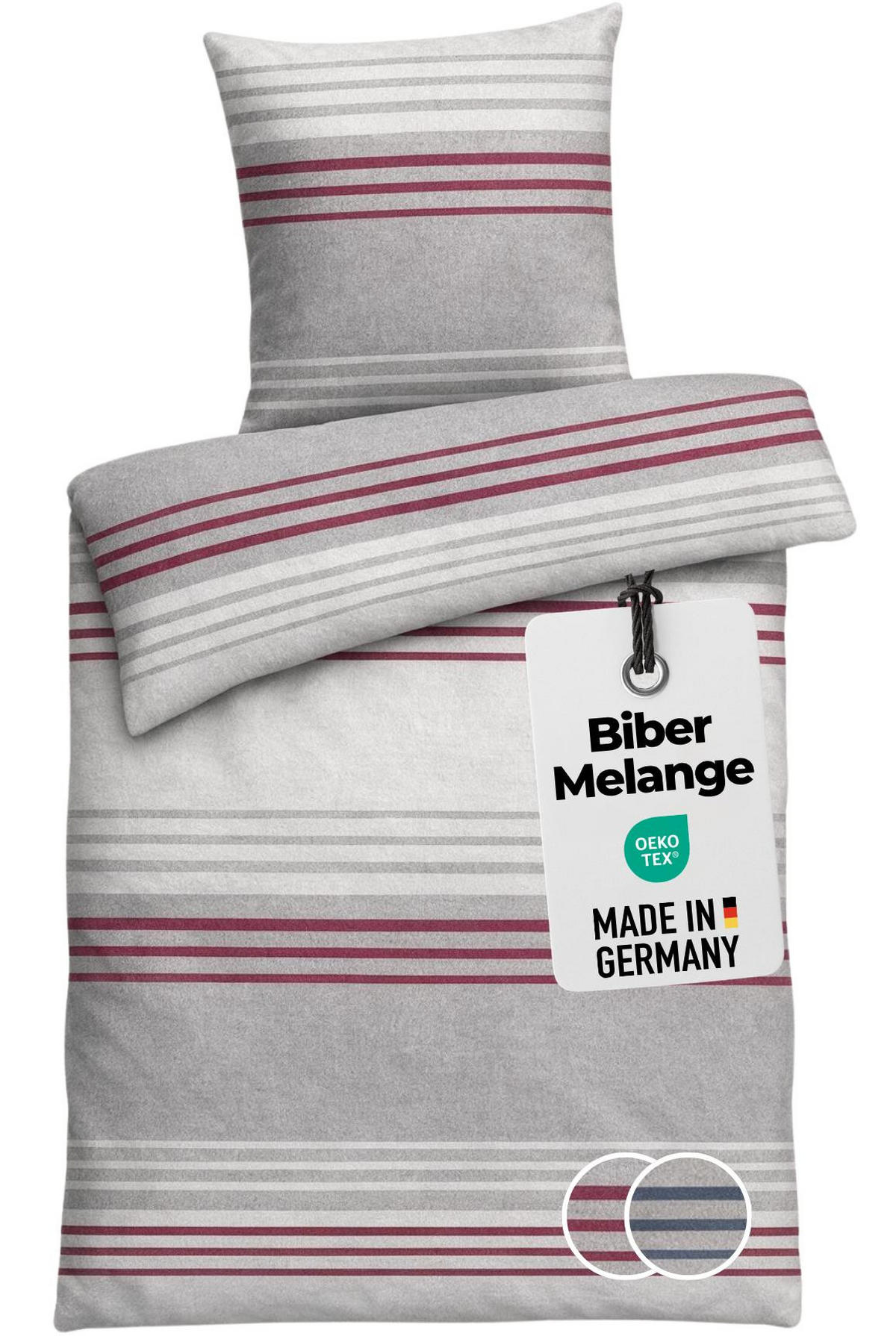 BIBER-BETTWÄSCHE 155x220 - Made in Germany! Flauschig warmer Flanell Bettbezug mit Streifen Muster aus 100% Baumwolle für Herbst & Winter - Rot Grau - Rot, Textil (155/220cm) - Carpe Sonno