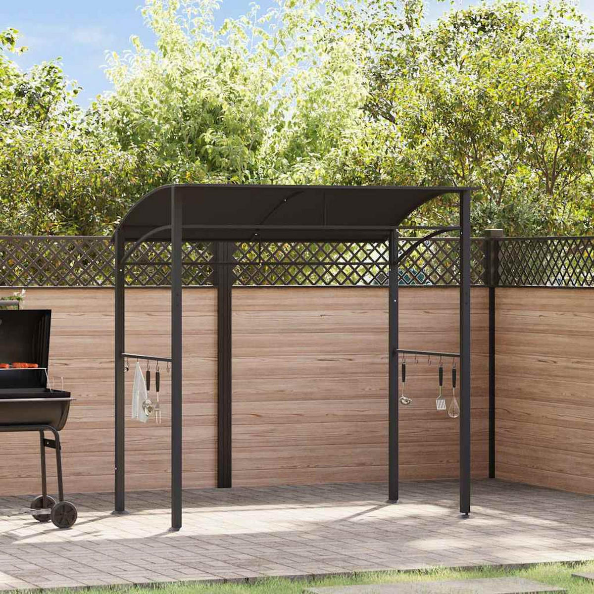 BBQ-PAVILLON 215/150/220 Cm Anthrazit Stahl - Anthrazit, Metall (215/220/150cm) - vidaXL