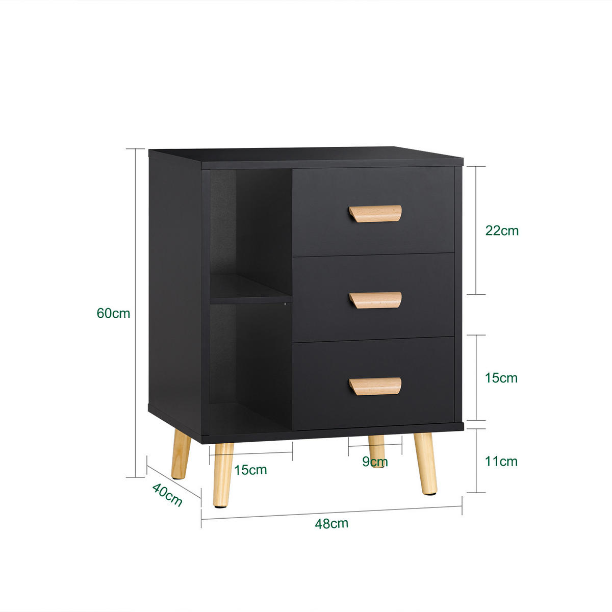 NACHTTISCH Schwarz - Schwarz, Holzwerkstoff (48/60/40cm) - SoBuy