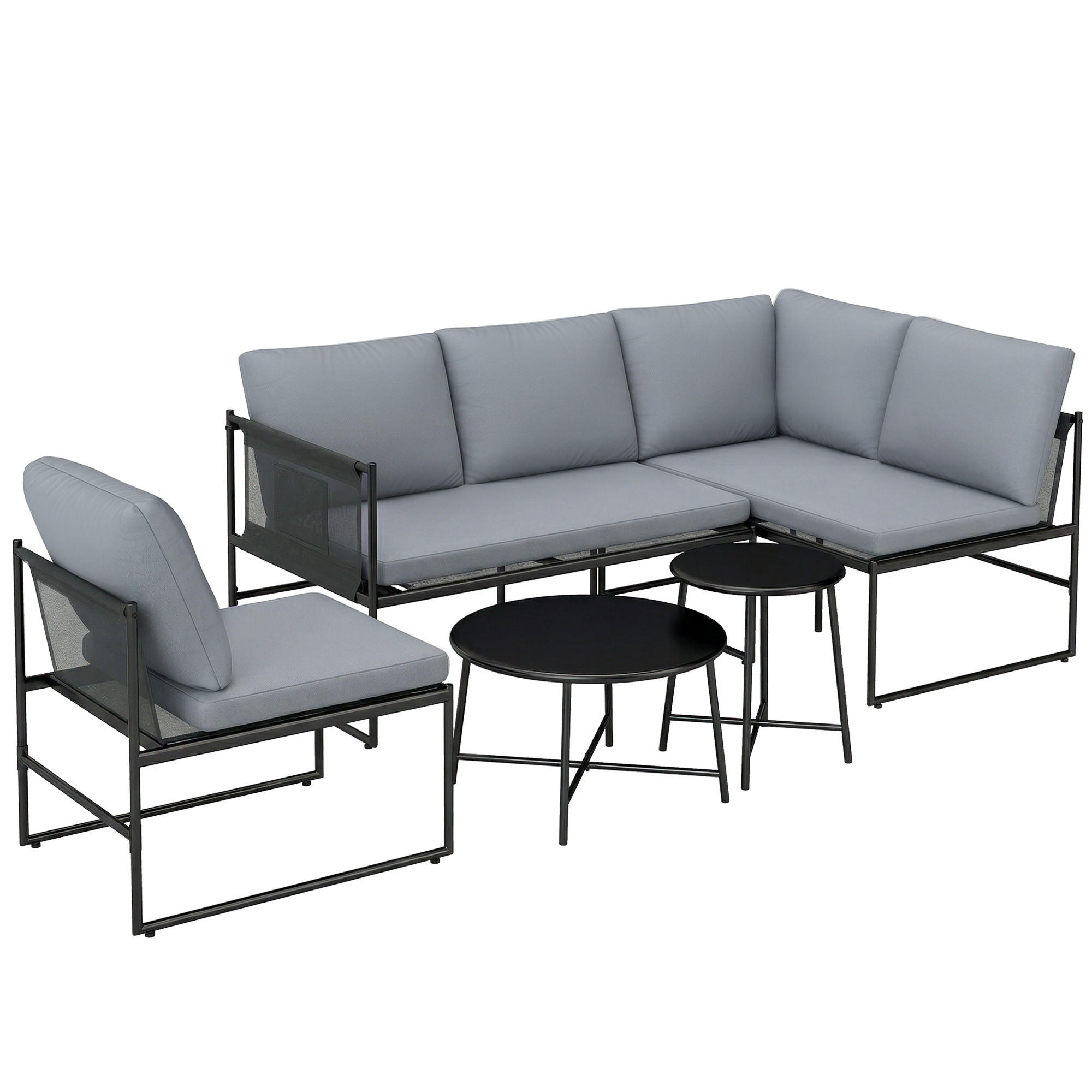 GARTENMÖBEL-SET 5er Set Stahl Polyester Dunkelgrau - Dunkelgrau/Schwarz, Textil/Metall - Outsunny