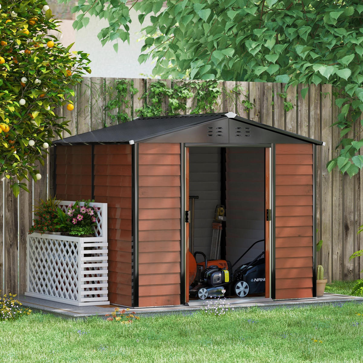 GERÄTEHAUS 4,4 m², aus Verzinkter Stahl, wetterfest, für Garten, Teak - Braun, Metall (206/198/240cm) - Outsunny