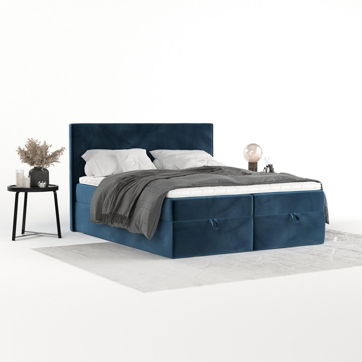 BOXBETT Velma 180/200 cm Dunkelblau im Kronos Stoff - Schwarz/Dunkelblau, Holz/Holzwerkstoff (180/200cm) - AltaBeds