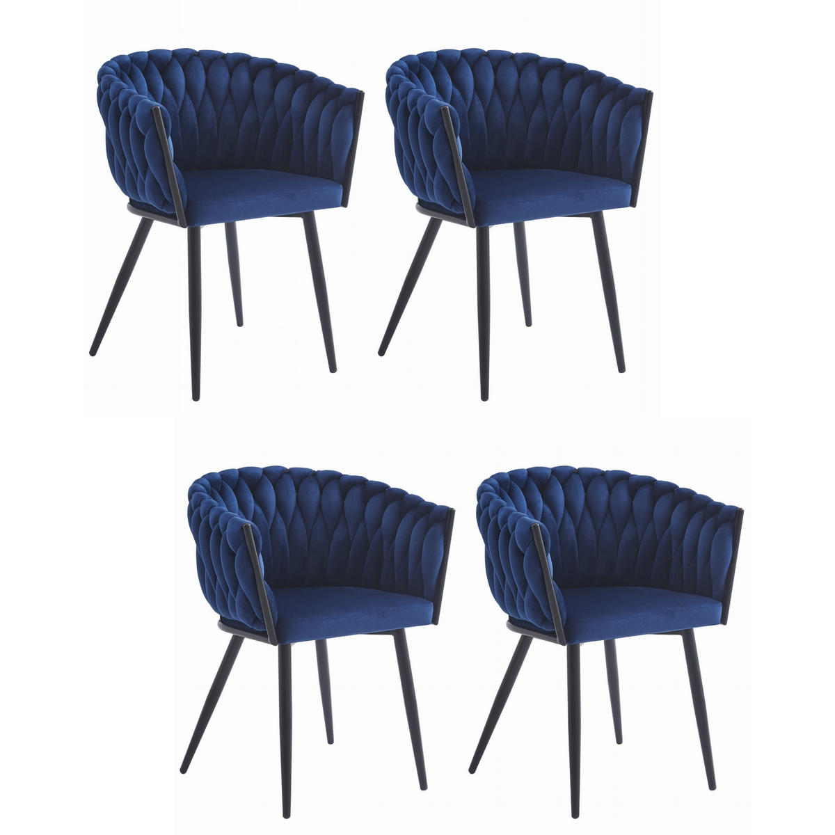 STUHL ARONA 4-er Set, Blau, Schwarze metallische Beine - Blau, Textil/Metall (61/79/55cm) - Komodee