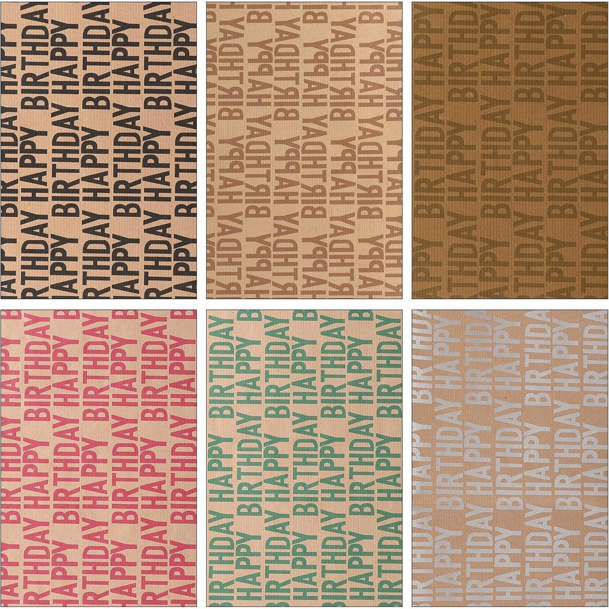 GESCHENKPAPIER 6 Blatt Set 70 x 50 cm Vintage Kraftpapier mit Zubehör - Multicolor, Papier (50/0.1/70cm)