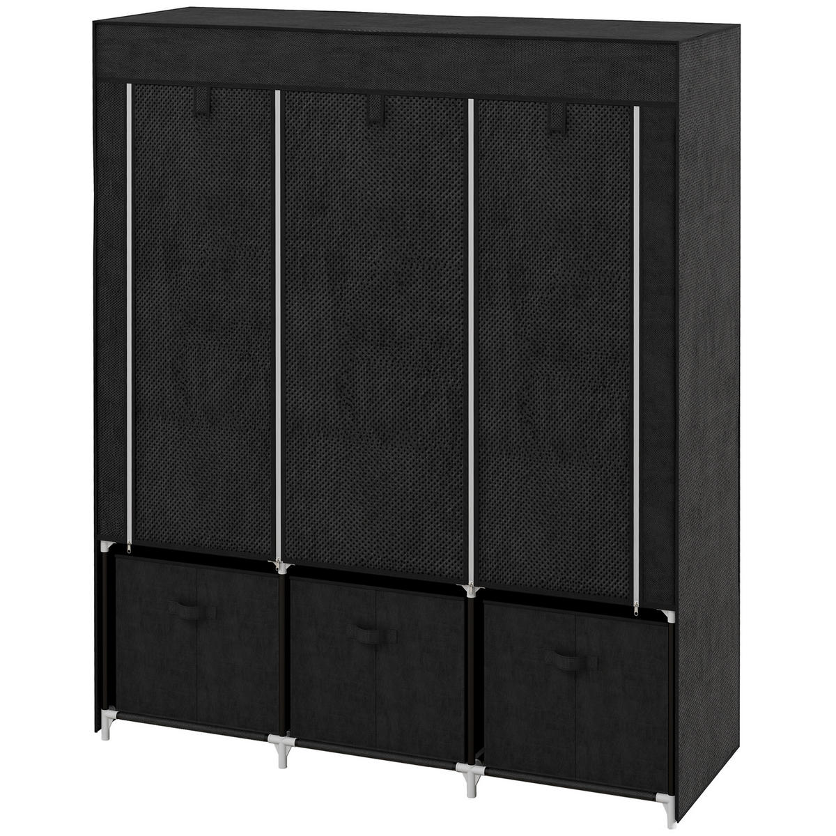 STOFFSCHRANK aus Vlies, Faltschrank, inkl. 3 Schubladen, 125 cm x 43 cm x 162,5 cm, Schwarz - Schwarz, Metall (125/162.5/43cm)