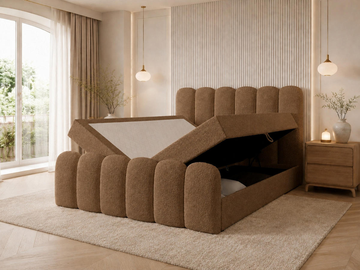 BOXBETT CUDDLE 160x200 cm in Braun, Bettkasten, Topper, Bouclé-Stoff - Braun, Holz/Textil (160/200cm) - EMLAR Home