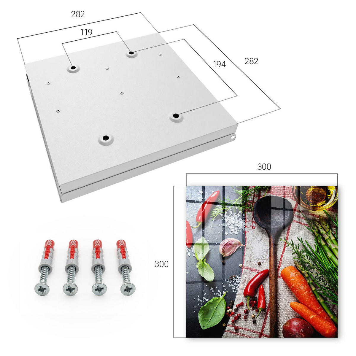 SCHLÜSSELBOX Weiß 30x30 cm – Türöffnung nach rechts - Kücheninspirationen - Schwarz, Metall (30/30/5cm) - TULUP
