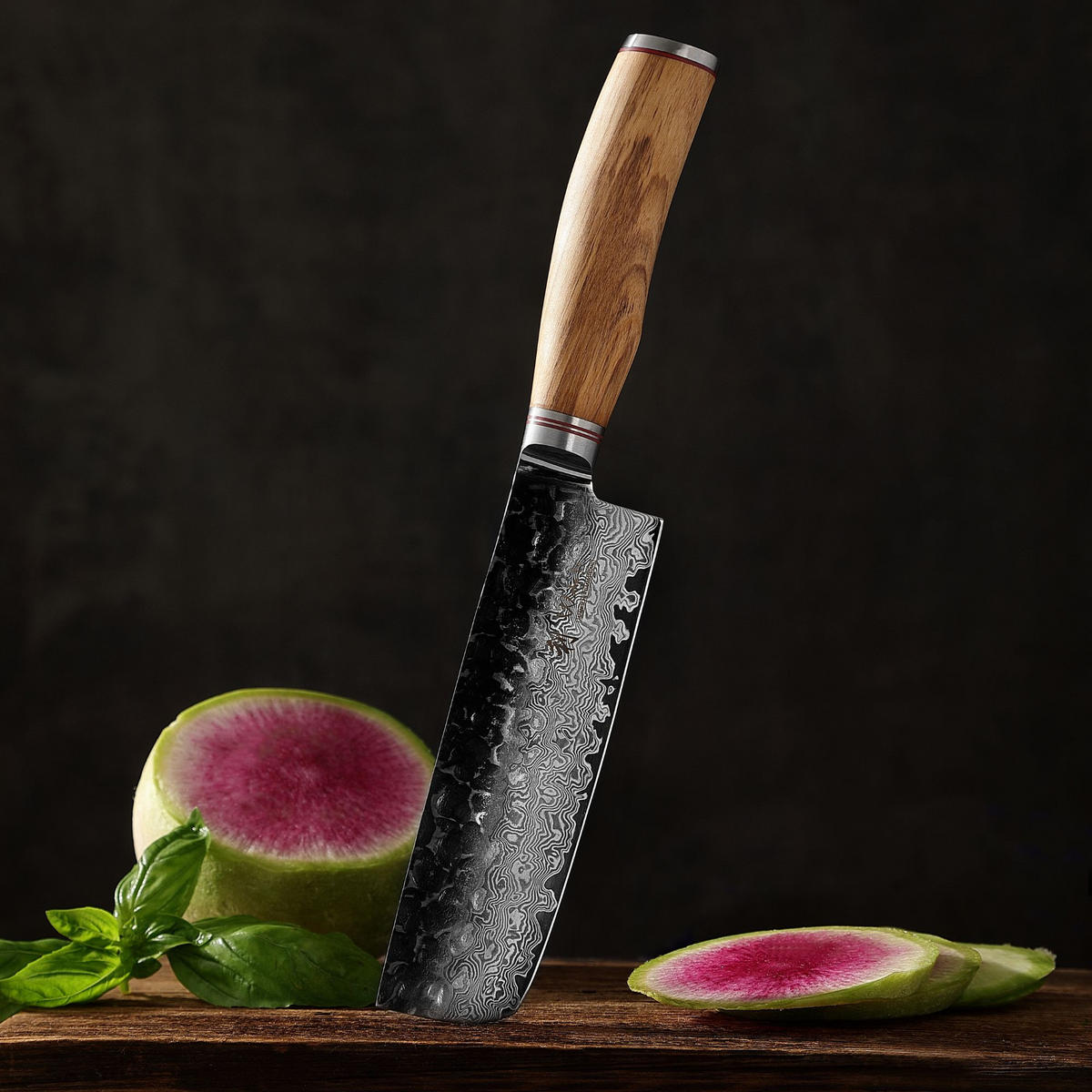 NAKIRIMESSER Damast HS Oliven Serie - Braun, Metall (31cm) - Wakoli