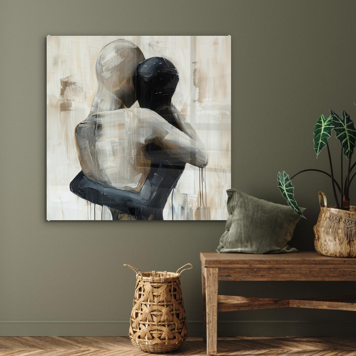 ACRYLGLASBILD Abstrakt - Liebe - Schwarz und weiß - Modern 90x90 cm - Schwarz, Glas (90/90cm) - MuchoWow