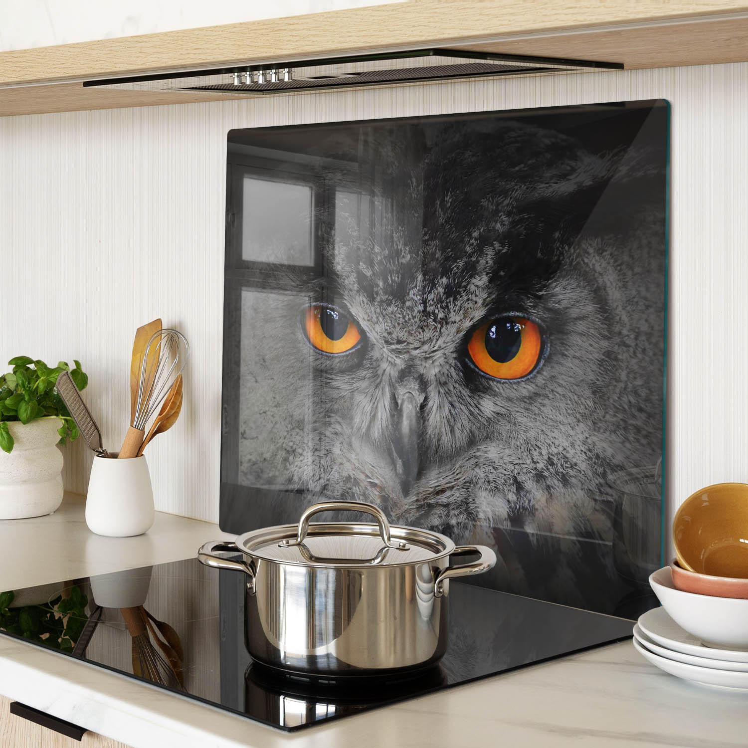 GLASPLATTE 60x52 cm Eule mit Teufelsaugen - Orange, Glas (60/0.4/52cm) - TULUP