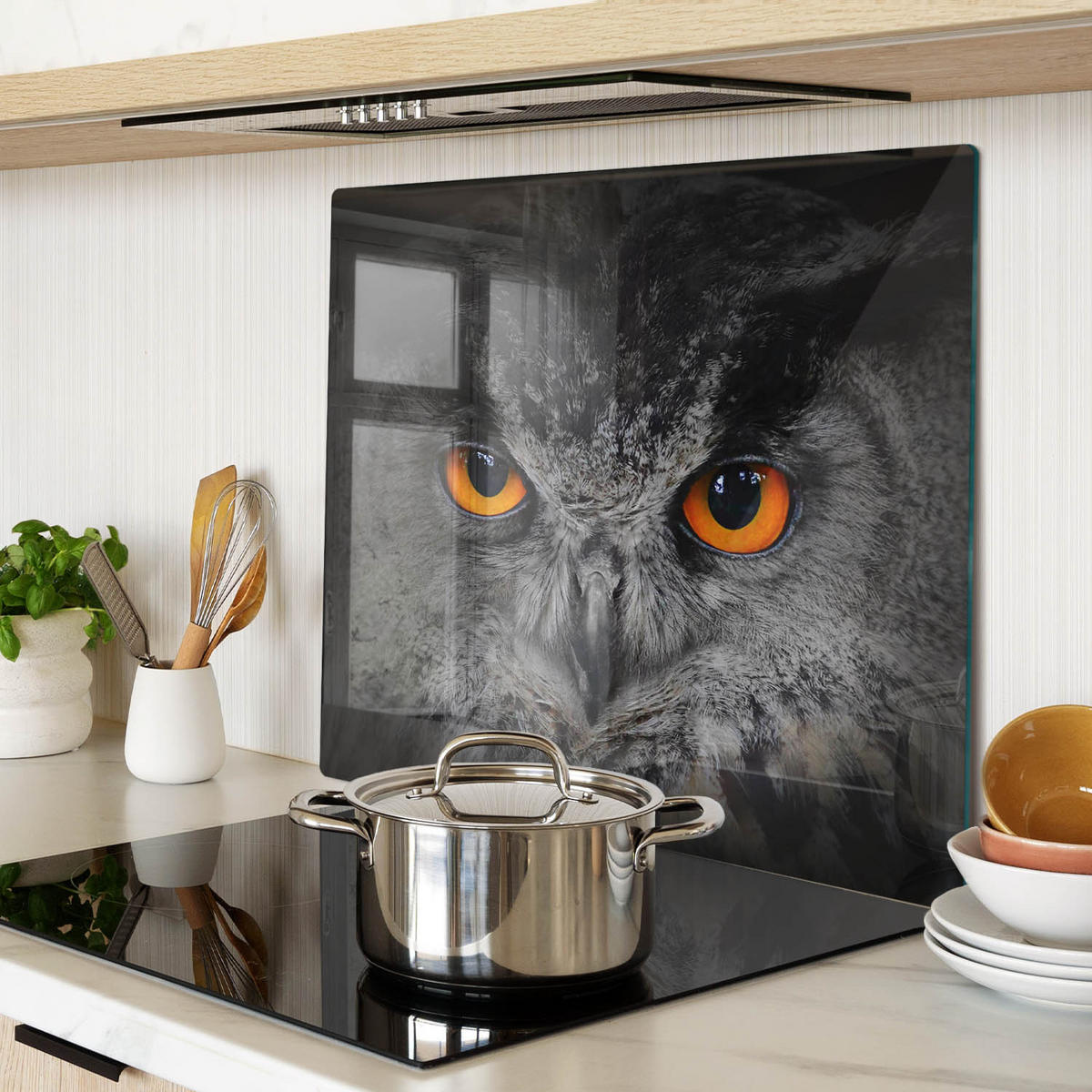 GLASPLATTE 60x52 cm Eule mit Teufelsaugen - Orange, Glas (60/0.4/52cm) - TULUP