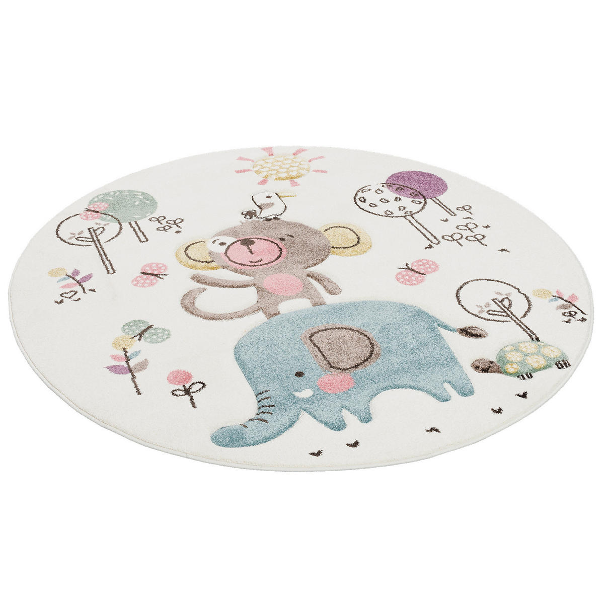 KINDER TEPPICH MAUI KIDS LUSTIGE TIERE BUNT RUND - Creme, Textil (200/200cm) - Pergamon