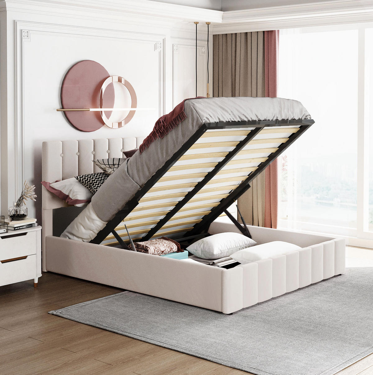 POLSTERBETT mit Stauraum 140x200 cm Samt Cremeweiß - Beige, Metall (140/200cm) - Meubliv