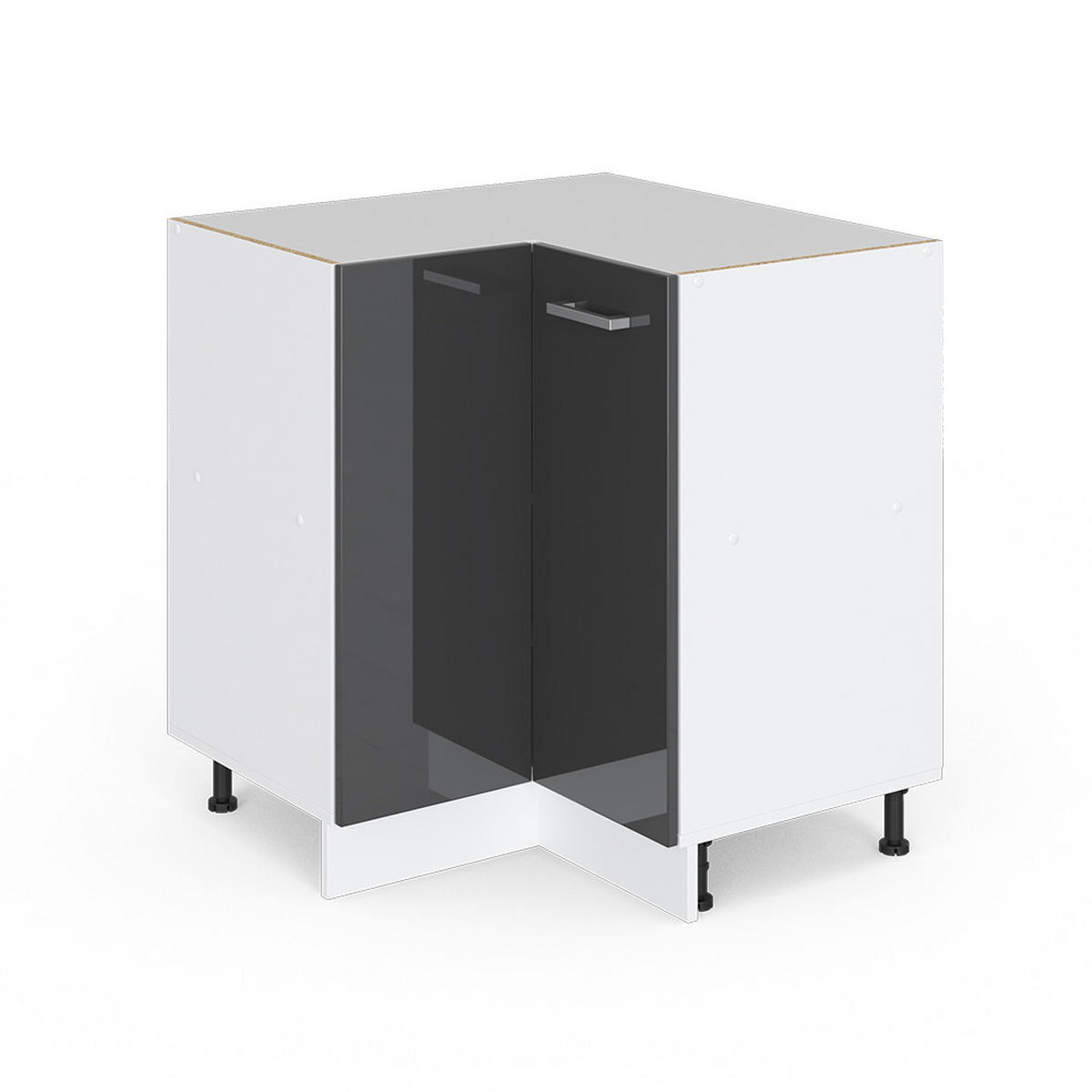 ECKUNTERSCHRANK R-Line Anthrazit Hochglanz 75.6 cm ohne AP - Schwarz Hochglanz/Anthrazit, Holzwerkstoff (75.6/81.6/46cm) - Vicco