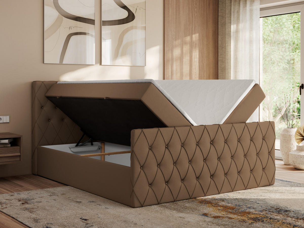 BOXBETT MIREN DUO 120/200 - Braun Kunstleder - H3 - Braun, Holz/Textil (120/200cm) - MKS