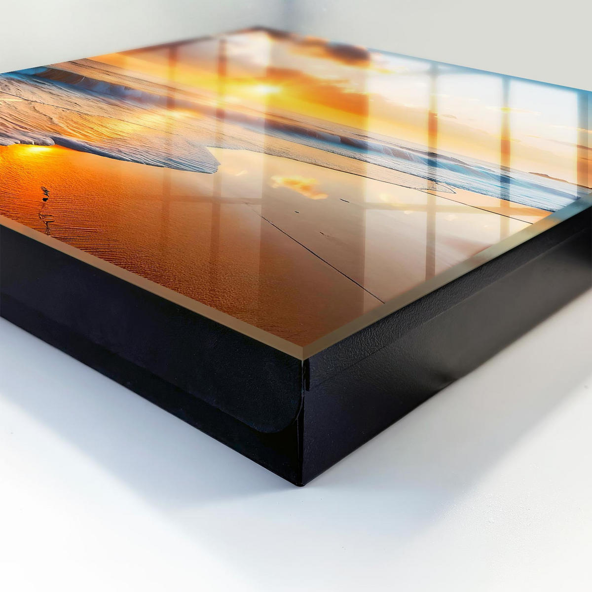 SCHLÜSSELBOX Schwarz 30x30 cm- Türöffnung nach rechts - Sonnenuntergang über dem Meer - Orange, Metall (30/30/5cm) - TULUP
