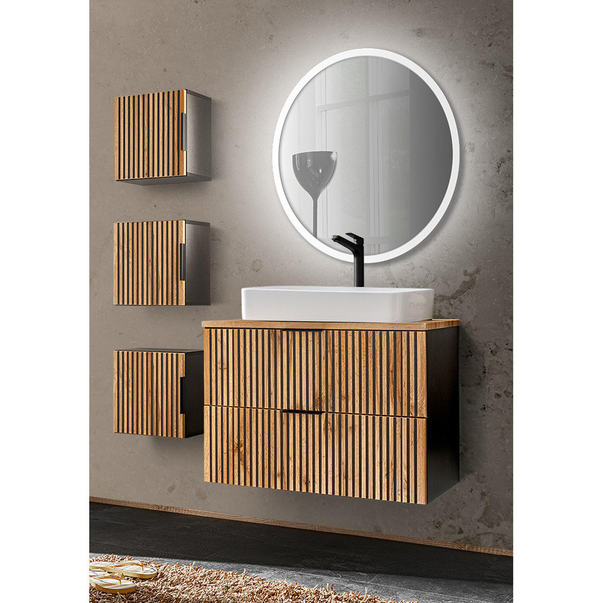 BADMÖBEL-SET 5-TLG. Xanten-56 - Braun, Holzwerkstoff (130/200/47cm) - Lomado