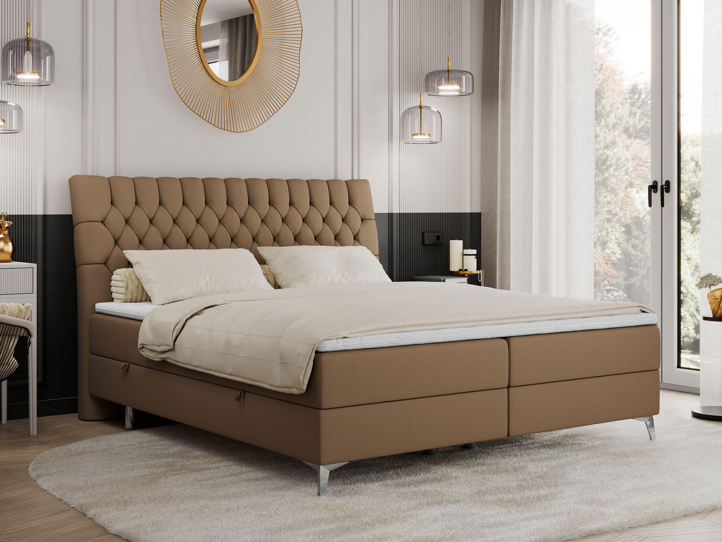 BOXBETT MILEN 180/200 Braun Kunstleder - H4 - Braun, Holz/Textil (180/200cm) - MKS