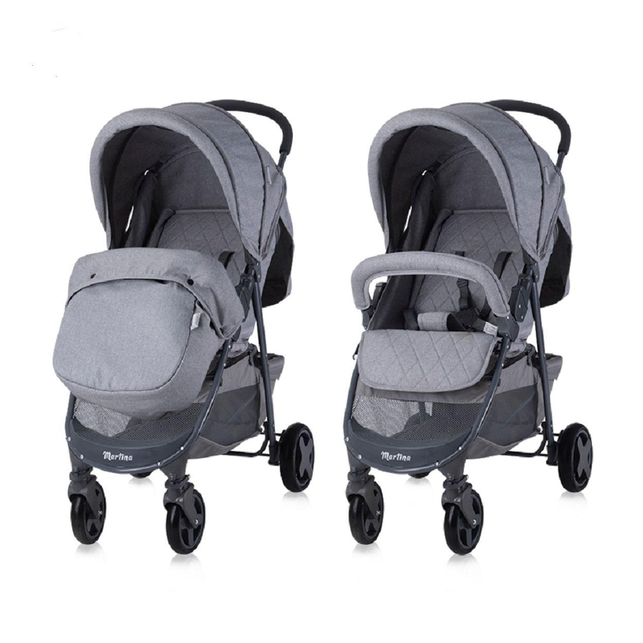 BUGGY Martina hellgrau Fußabdeckung, Frontbügel abnehmbar, Sonnendach - Grau, Metall (67/38/82cm) - Lorelli