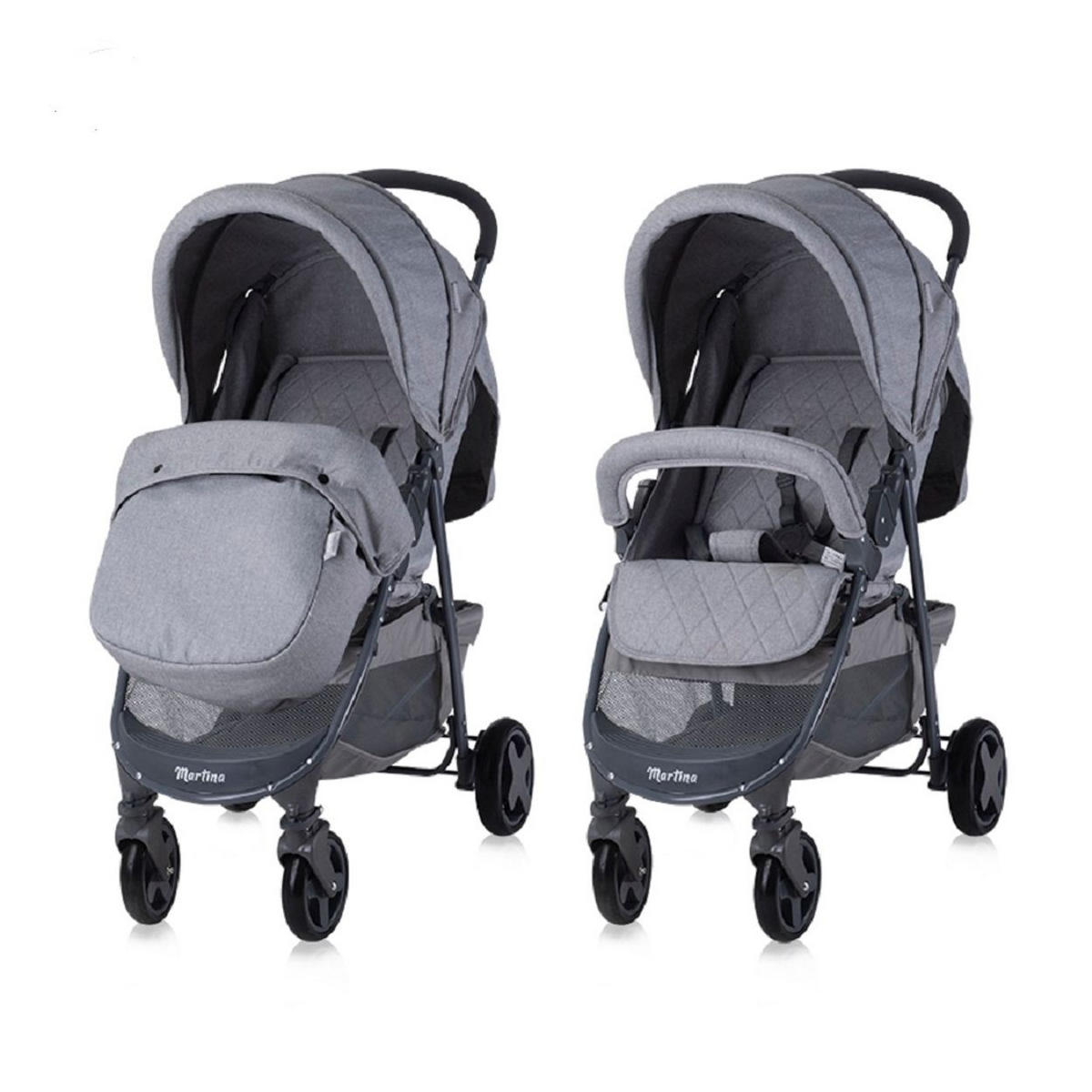 BUGGY Martina hellgrau Fußabdeckung, Frontbügel abnehmbar, Sonnendach - Grau, Metall (67/38/82cm) - Lorelli