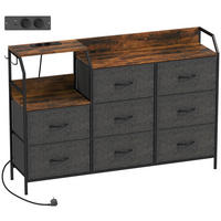 KOMMODE DE-38039 8 Stoffschubladen mit Ladestation Schwarz - Braun, Metall (130.5/88/30cm) - ComfortXL